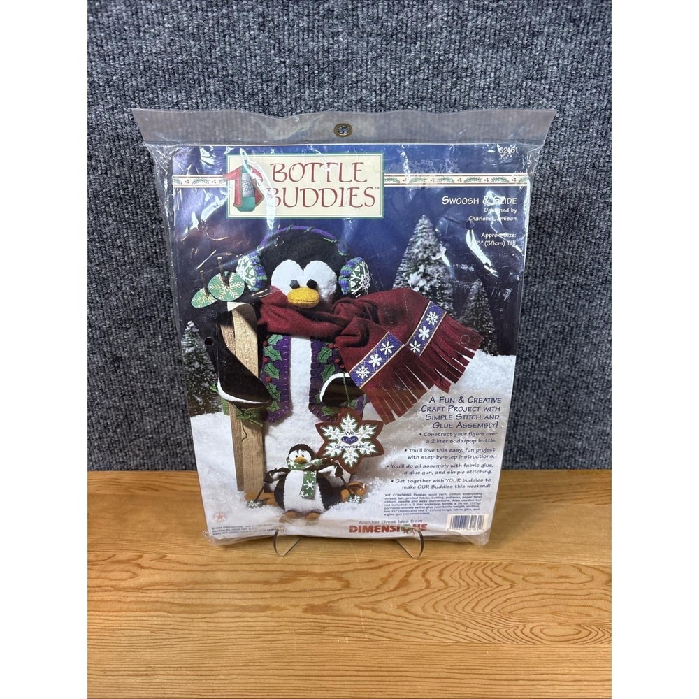 1998 Dimensions Bottle Buddies 62161 Swoosh & Slide Penguin Christmas Craft Kit